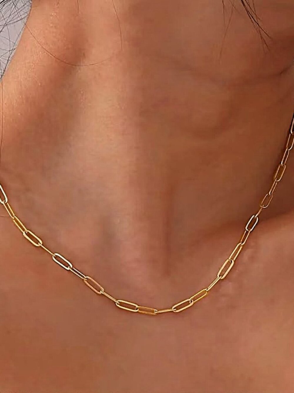 Gold Tone Paperclip Chain Necklace 18K Gold PVD Hyperallergenic NEW